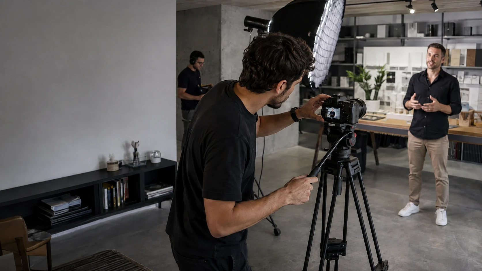 Profissional operando câmera durante uma produção audiovisual